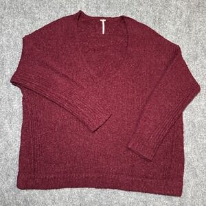Free People Alpaca Blend Oversized V Neck Long Sleeve Sweater Womens S Burgundy